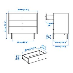 Measurement Illustration - RÅDMANSÖ 3-drawer chest