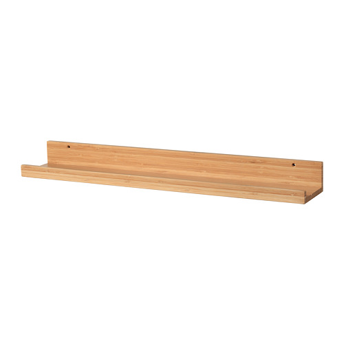 Estante expositor MÅLERÅS en color madera, forma rectangular con ranura para marcos, adecuado para fotos y decoración.