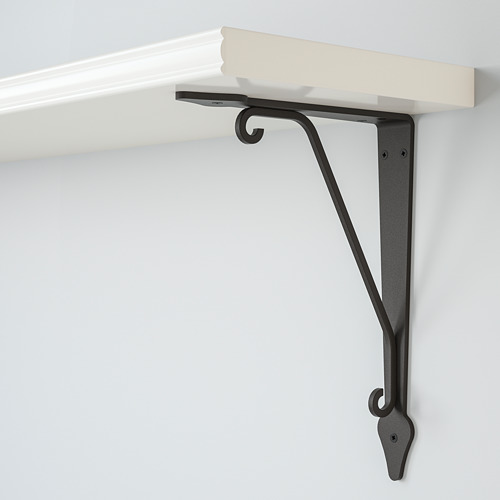 Un estante de pared resistente con un soporte de metal negro, que muestra una construcción y un soporte de calidad.