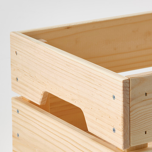 Cajón de madera con asas, resistente y duradero, fabricado en pino macizo, ideal para guardar objetos.