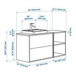 Ilustración de medidas - HAVBÄCK/ORRSJÖN Mueble lavamanos con gavetas y llave DALSKÄR,