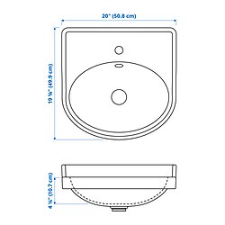 Measurement Illustration - RUTSJÖN semi-recessed sink
