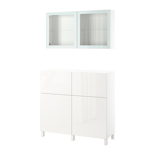 Mueble de almacenaje BESTÅ con puertas de cristal, armario de pared, armario bajo, cajones.