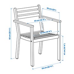 Ilustración de medidas - ASKHOLMEN silla con reposabrazos exterior