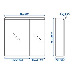 Measurement Illustration - TREASJÖN mirror cabinet with 2 doors & integrated lighting