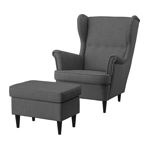 STRANDMON, wing chair with ottoman. 1 of 7 open dialog
