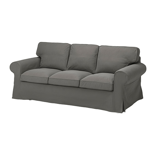 Sofá de tres plazas gris EKTORP; Brazos afelpados y enrollados, con cómodos cojines.