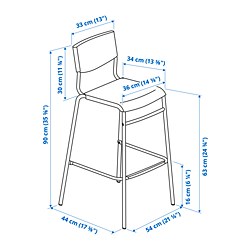 Ilustración de medidas - STIG taburete de bar con respaldo