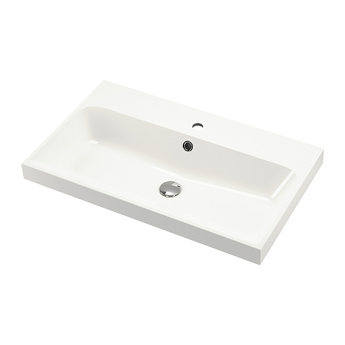 Lavabo de mármol blanco BACKSJÖN, diseño elegante, un solo orificio para grifo, aspecto moderno.