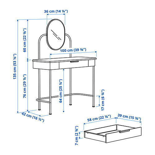 Measurement Illustration - GRÅFJÄLLET dressing table