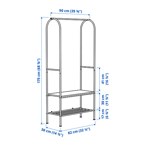 Measurement Illustration - GRÅFJÄLLET clothes rack with shoe storage