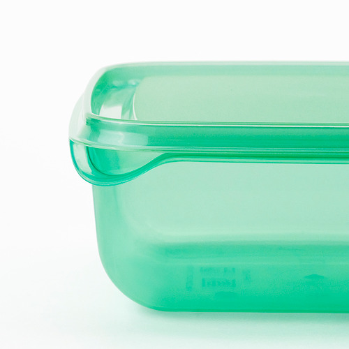 Recipiente de plástico verde transparente para alimentos, duradero, apilable, sin bpa, con tapa y base.