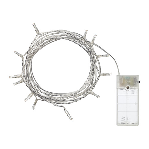 Cadena de luz LED con caja de baterías, plateada, diseño enredado, eficiente y decorativa.