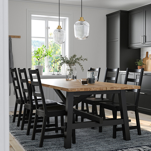 Juego de cocina SKOGSTA con mesa de acacia, 6 sillas, luces, ventana grande