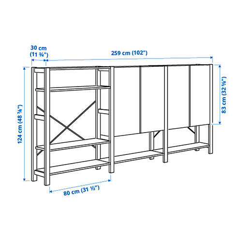 Measurement Illustration - IVAR shelving unit with cabinets