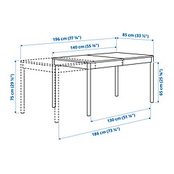 Ilustración de medidas - TONSTAD mesa extensible