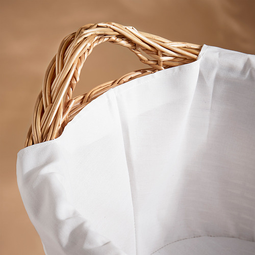 Cesta de lavandería de sauce tejida a mano con bolsa interior blanca. Rústico, resistente y respetuoso con el medio ambiente.