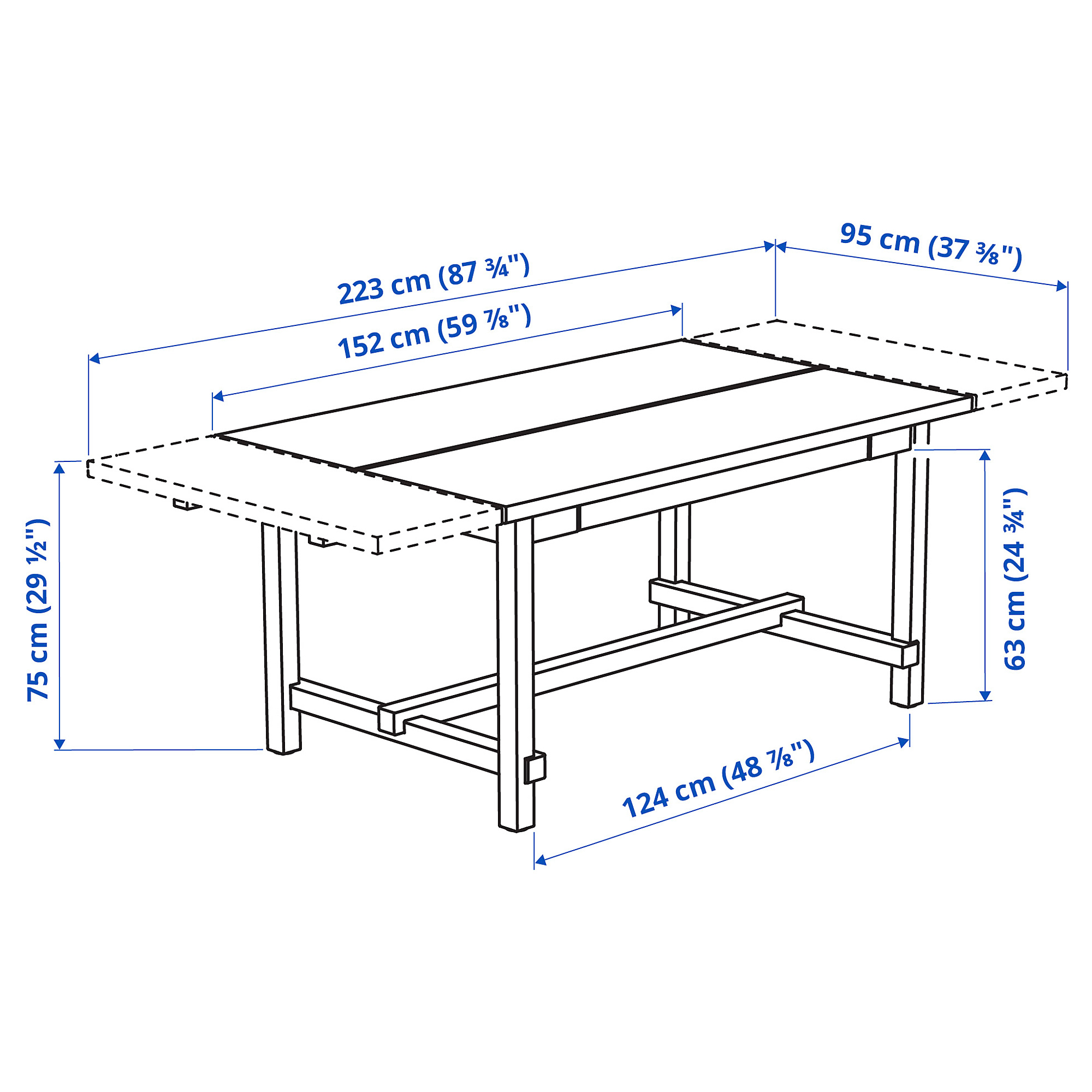 Measurement Illustration - NORDVIKEN extendable dining table