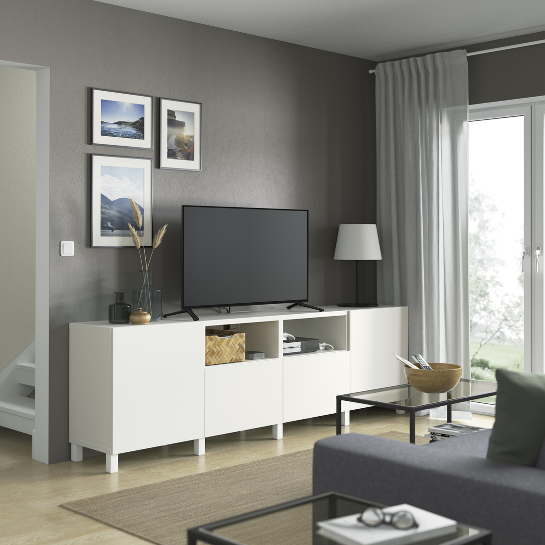 BESTÅ, TV bench with drawer runner, push-open. 3 of 7 open dialog