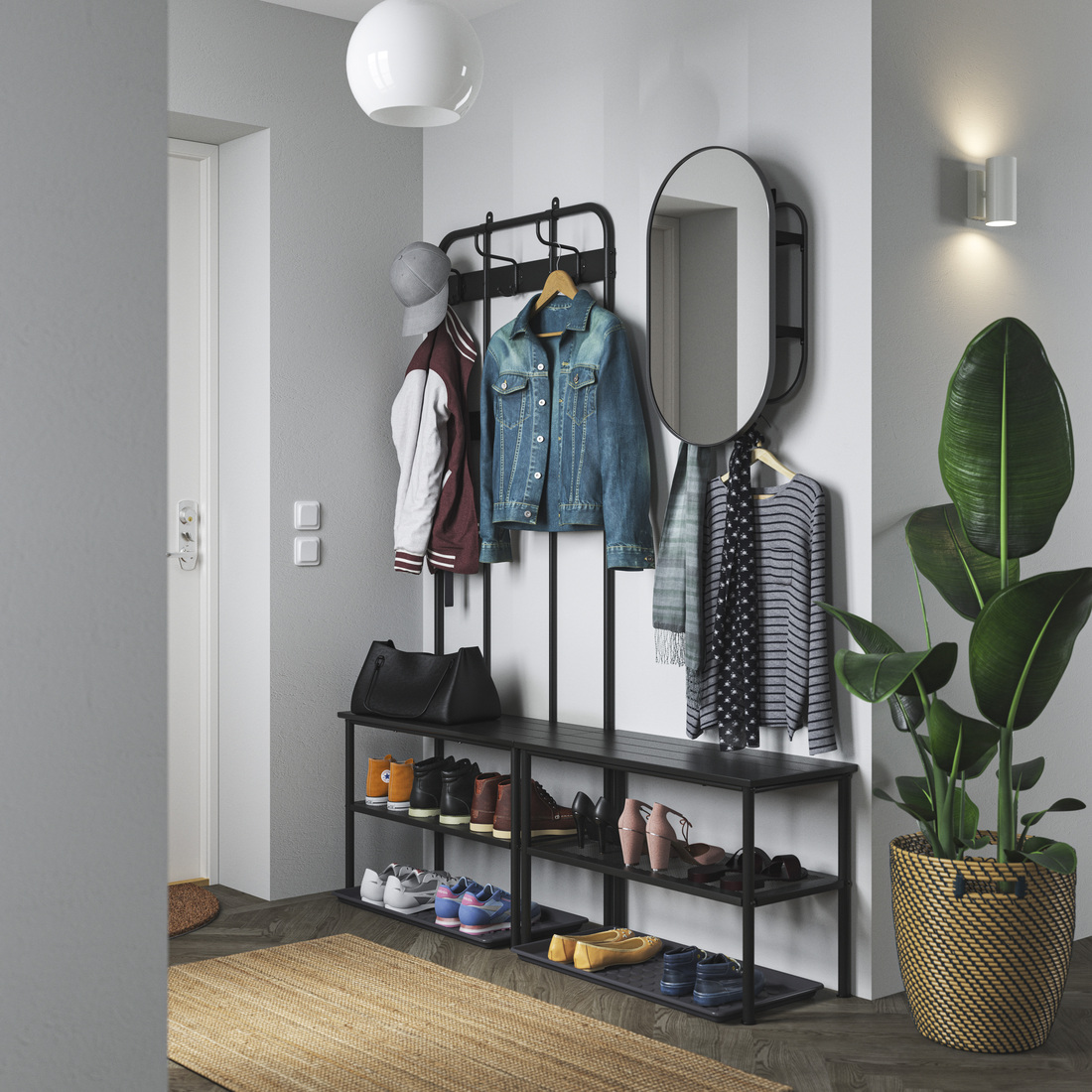 NIPÅSEN / BAGGMUCK, Coat rack and bench with shoe storage. 3 of 4 open dialog