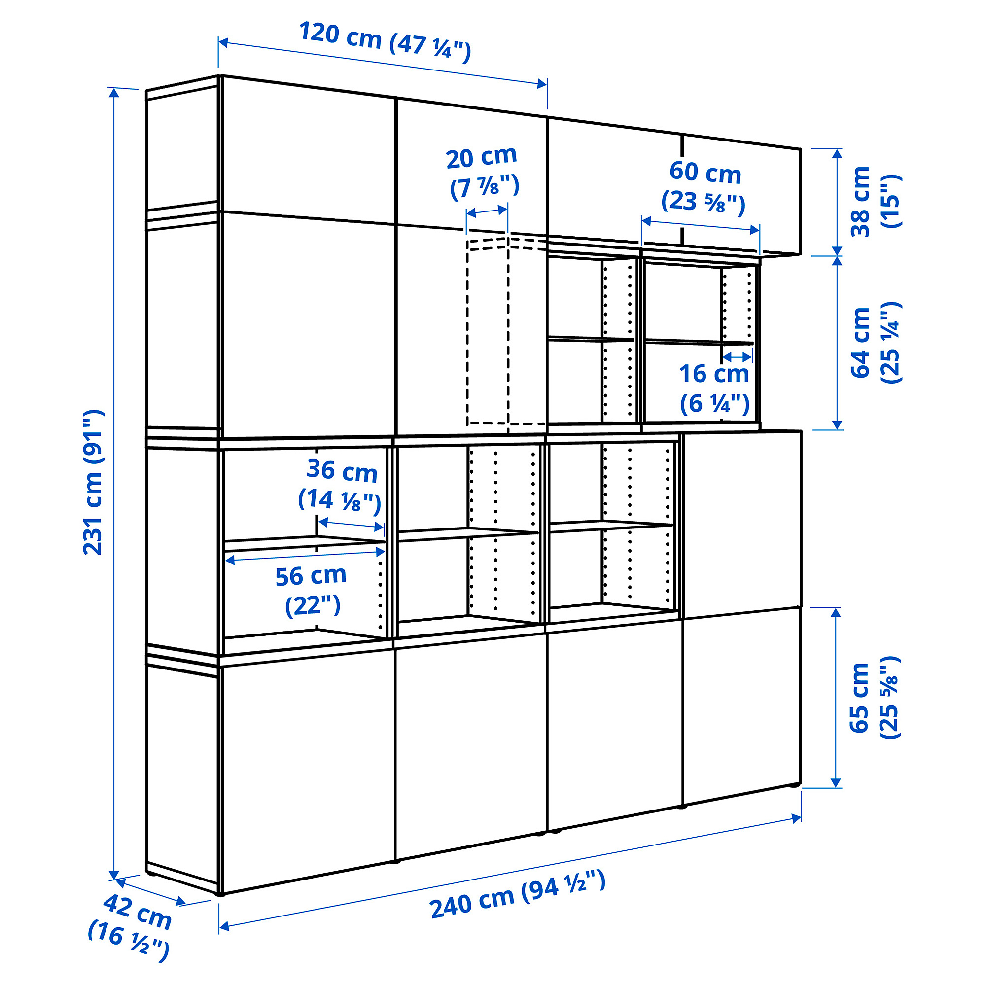Measurement Illustration - BESTÅ storage combination with doors