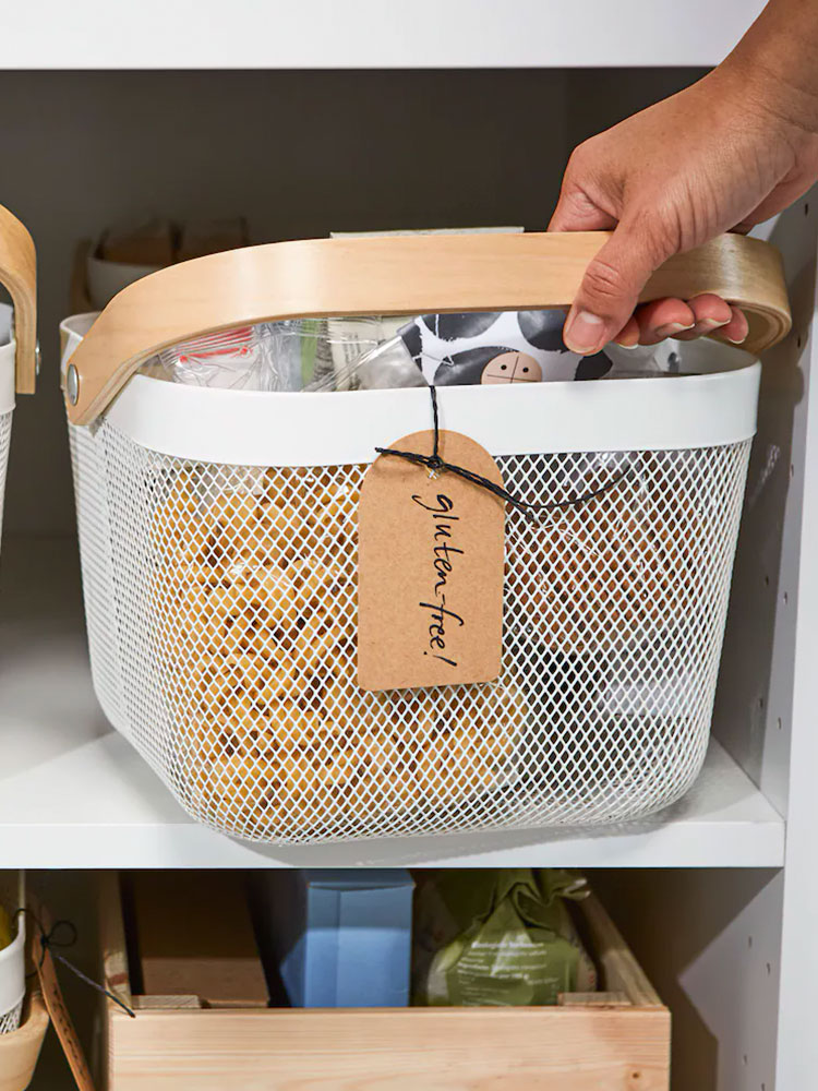 Wire basket in a kitchen storage
