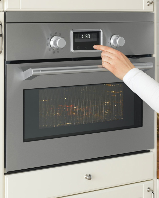 a microwave oven and a forced air oven