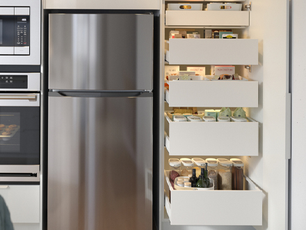  METOD/MAXIMERA hi cabinet next to a refrigerator