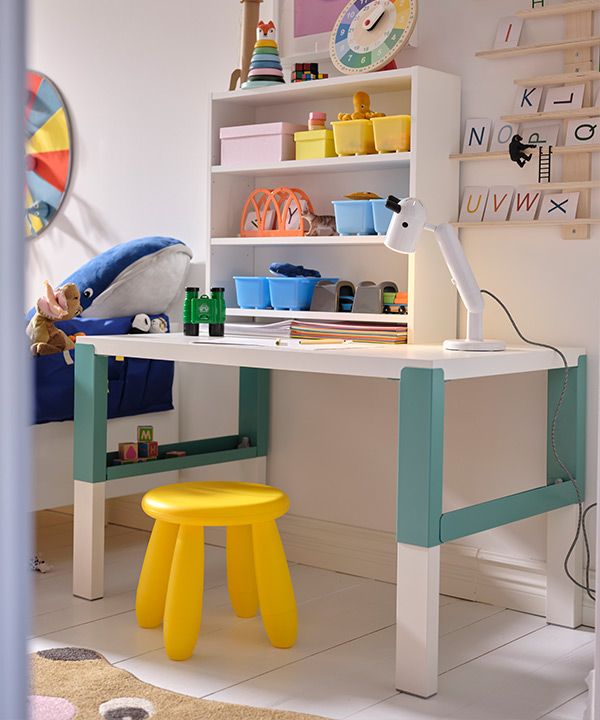 PÅHL desk with add-on unit, white/turquoise