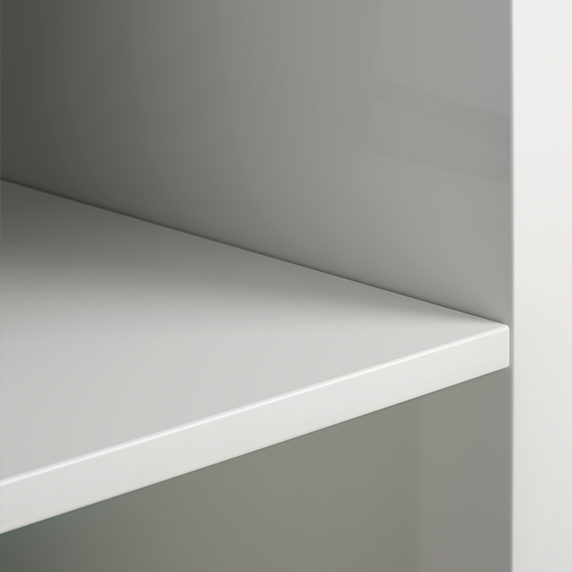 Detail of an open shelf, white
