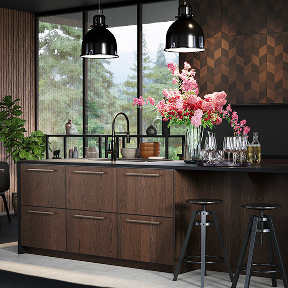 Kitchen island, in a traditional dark oak setting
