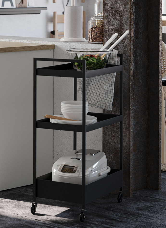 Kitchen cart with some items for cooking inside it