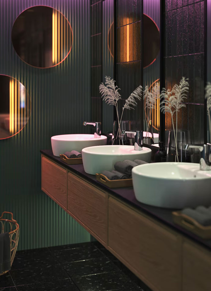 Modern bathroom with mirrors