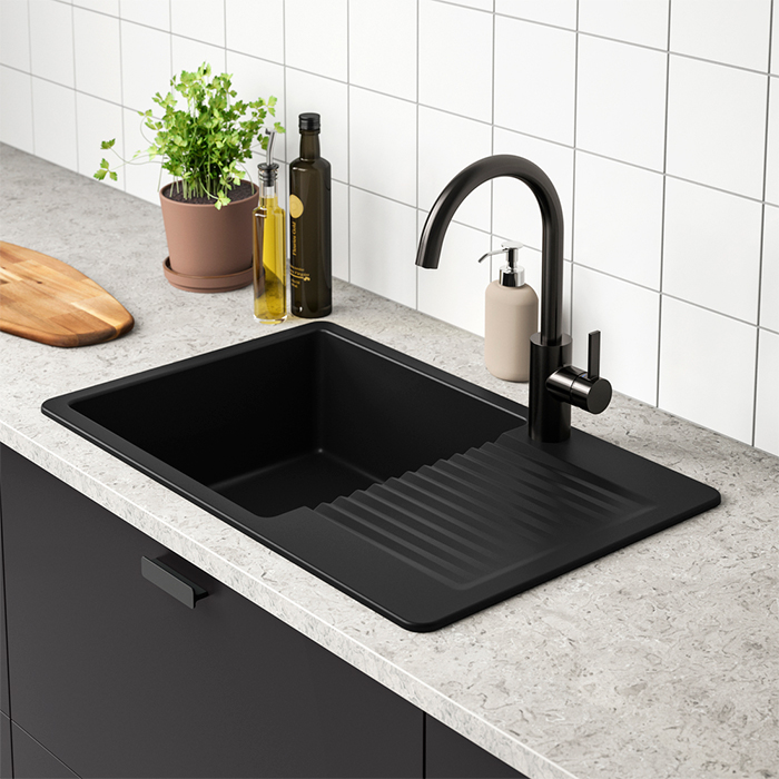DELSJÖN Grifo de cocina, metal cepillado negro