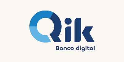 Qik Banco Digital logo in blue tones on a light background.