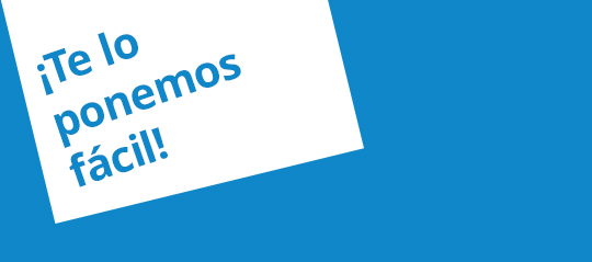 Blue text on a tilted white background reading "We make it simple for you!" against a solid blue backdrop.