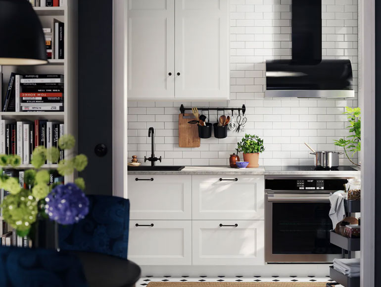 A small kitchen with large storage capacity